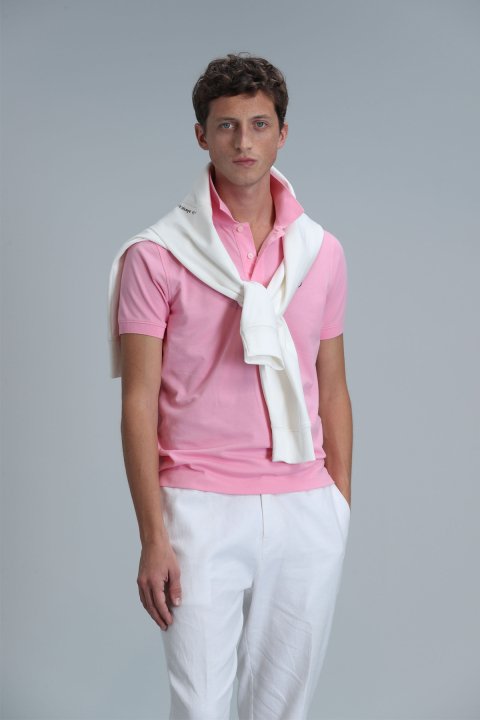 Laon Smart Erkek Polo Tişört Slim Fit Pembe - Lufian