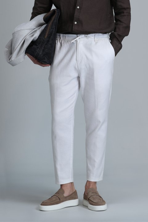 Leo Smart Erkek Chino Pantolon Slim Fit Beyaz - Lufian (1)