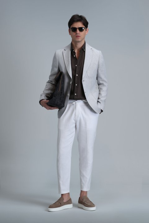 Leo Smart Mens Chino Pants Slım Fıt Whıte - Lufian