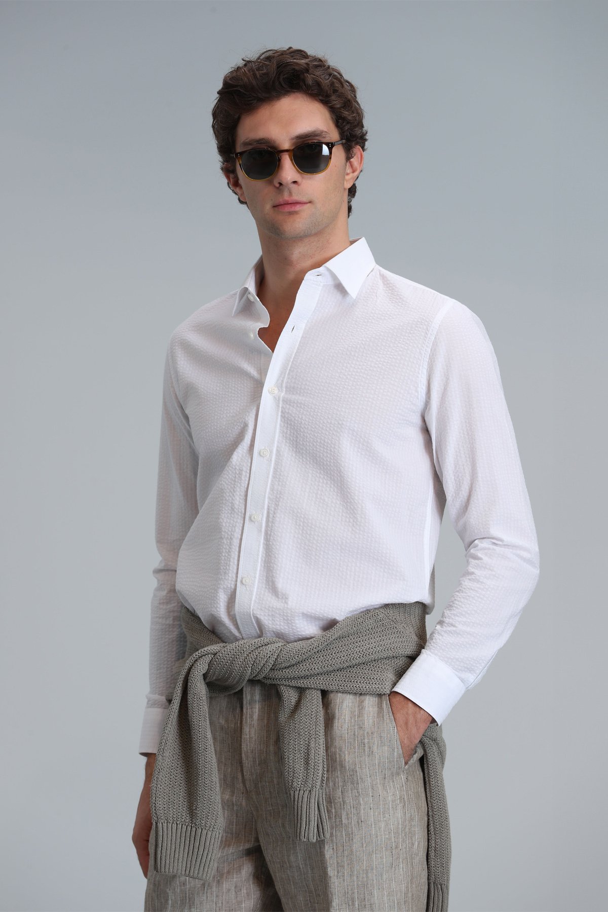 Lıne Erkek Basic Gömlek Comfort Fit Beyaz - Lufian