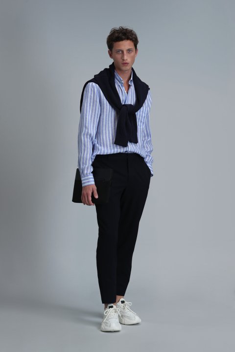 London Erkek Keten Gömlek Regular Fit Mavi - Lufian (1)