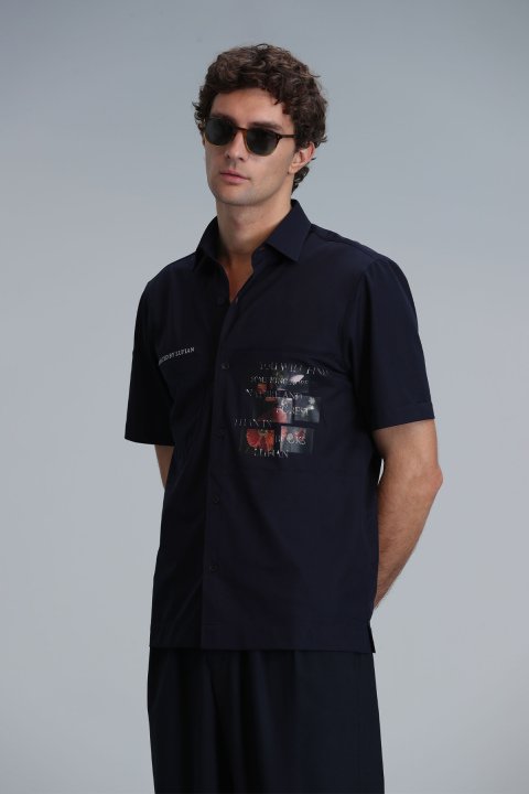 Look Men Basic Shirt Regular Fıt Navy - Lufian