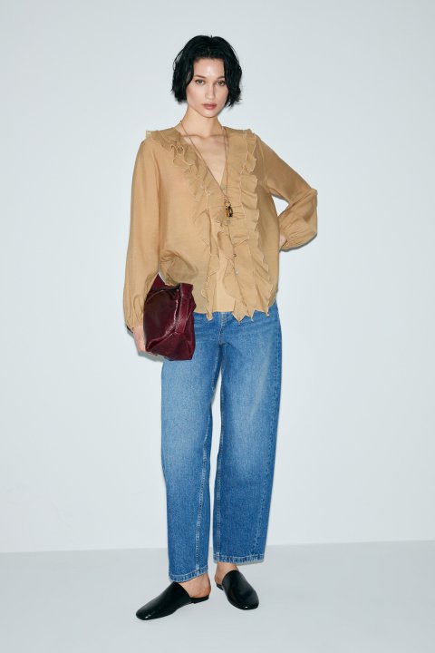 Lotus Kadın Denim Mom Fıt- Yüksek Bel Mavi - Lufian