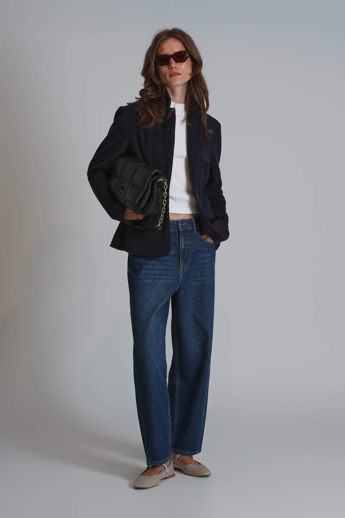 Lotus Kadın Denim Mom Fıt- Yüksek Bel Koyu Mavi - Lufian (1)