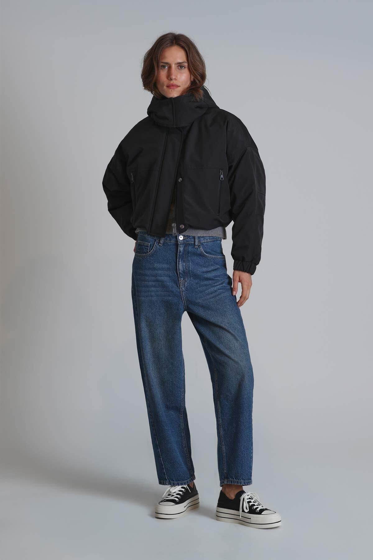 Lotus Kadın Denim Mom Fıt- Yüksek Bel Mavi - Lufian