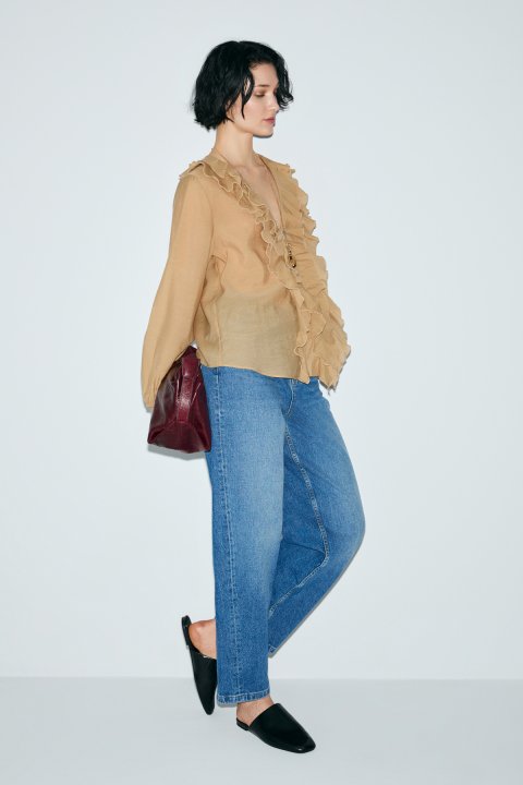 Lotus Kadın Denim Mom Fıt- Yüksek Bel Mavi - LUFIAN