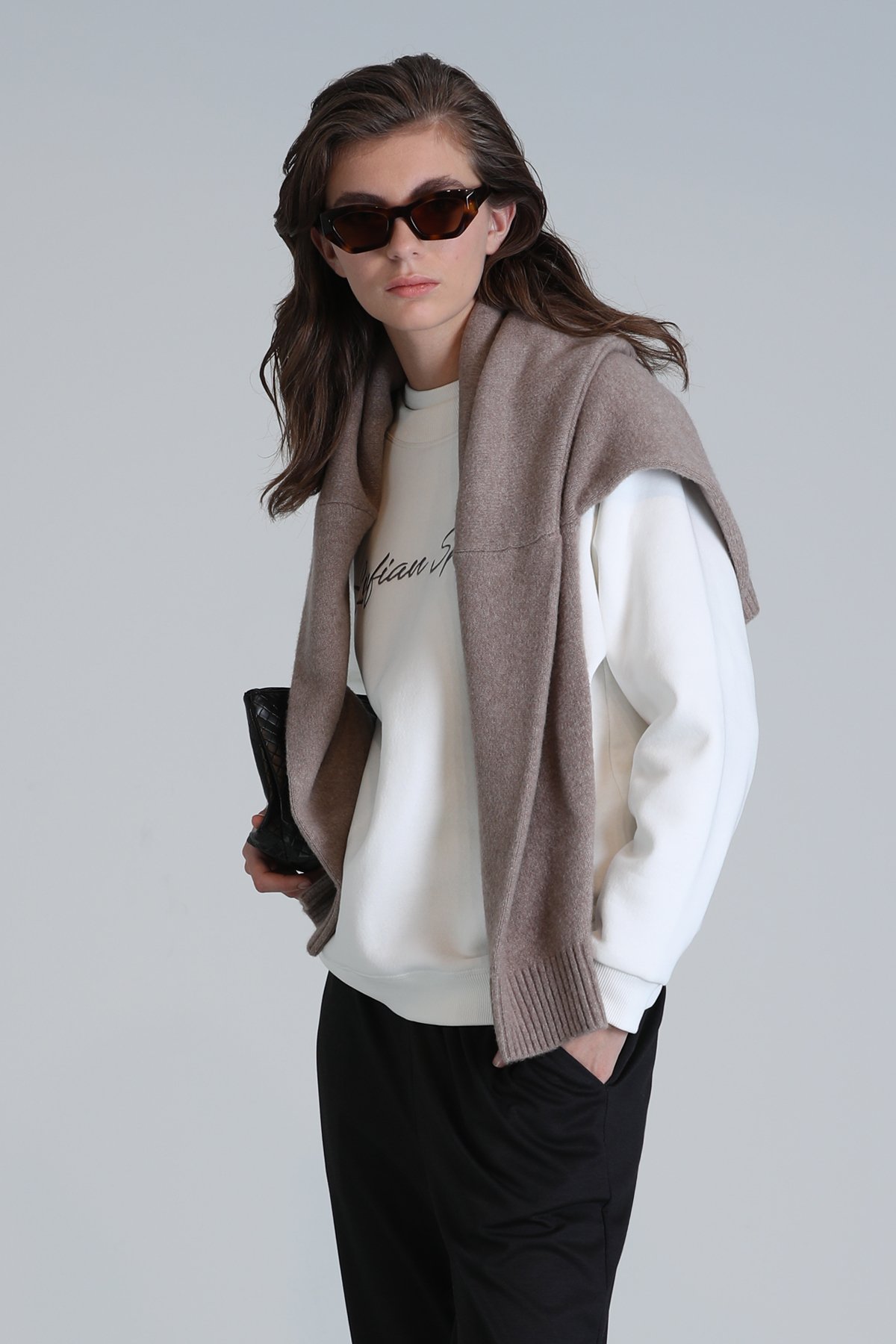 Loved Kadın Örme Sweatshırt Kırık Beyaz - Lufian