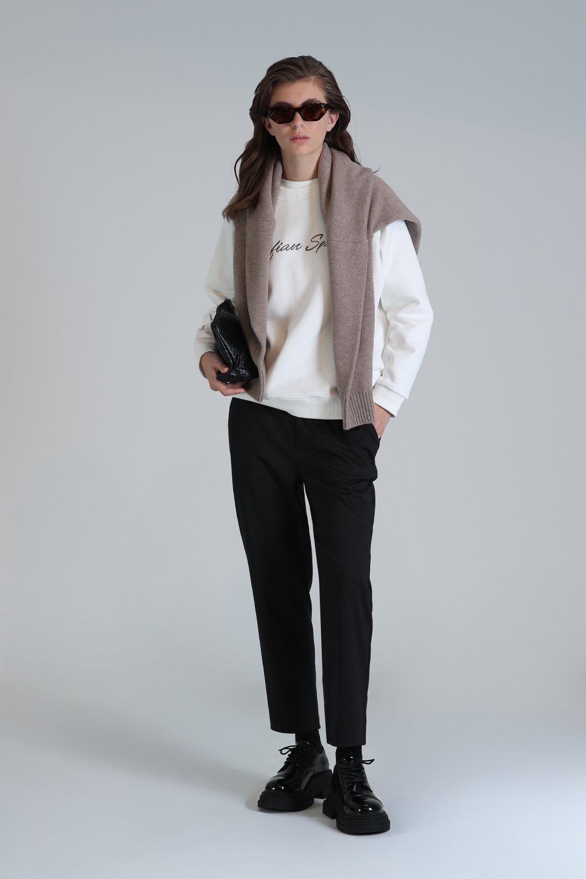 Loved Kadın Örme Sweatshırt Kırık Beyaz - Lufian (1)