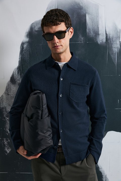 Luce Men's Sweater Navy Blue - LUFIAN