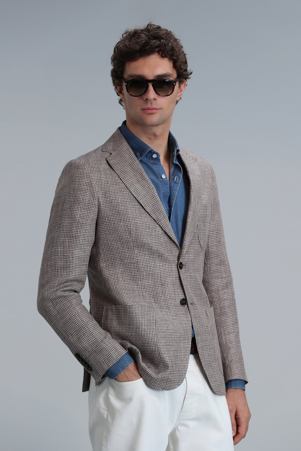 Luta Spor Erkek Blazer Ceket Slim Fit Kahverengi - Lufian