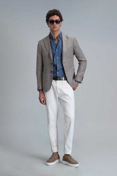 Luta Spor Erkek Blazer Ceket Slim Fit Kahverengi - LUFIAN (1)