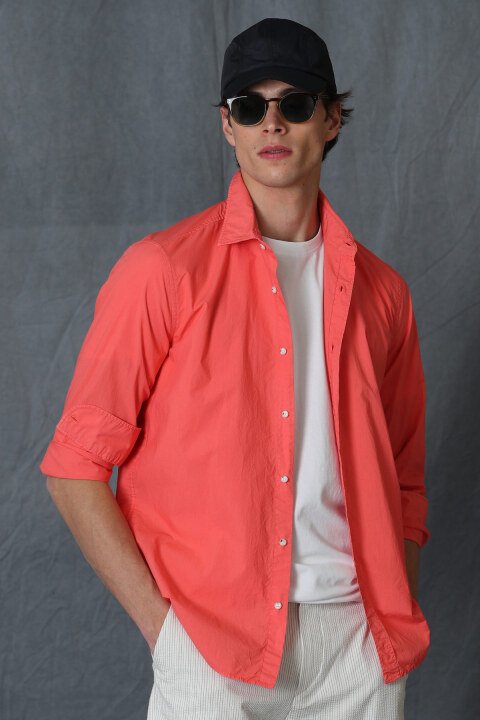 Makro Erkek Smart Gömlek Comfort Slim Fit Mercan - Lufian