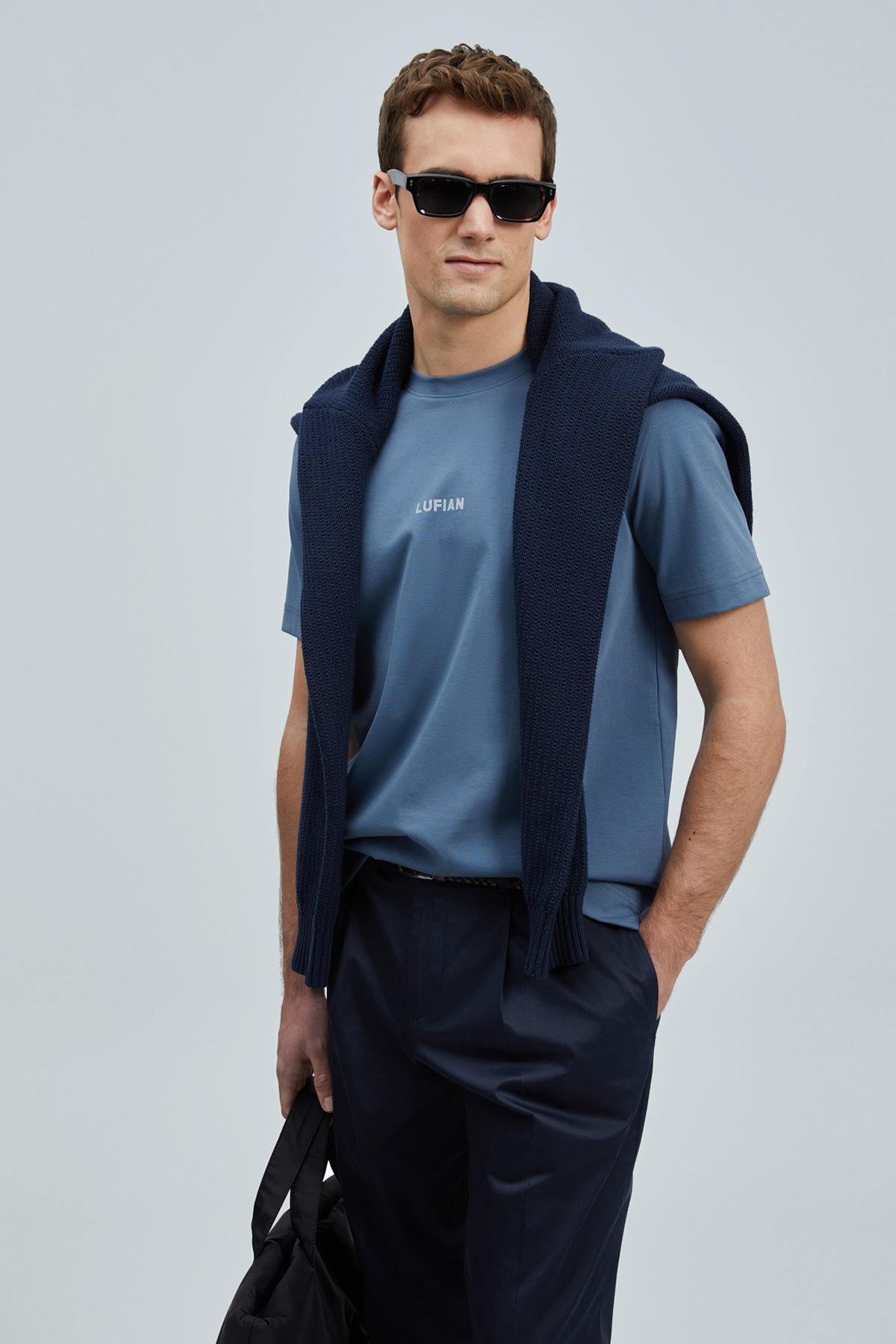 Marcus Modern Grafik T- Shirt Koyu Mavi - Lufian