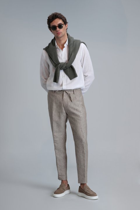 Marıo Smart Mens Chino Pants Tailored Fit Beıge - Lufian