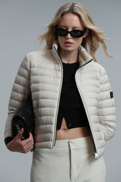 Mary Kaz Tüyü Kadın Mont Ekru - Lufian