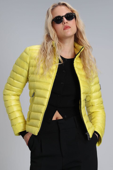 Mary Kaz Tüyü Kadın Mont Sarı - Lufian