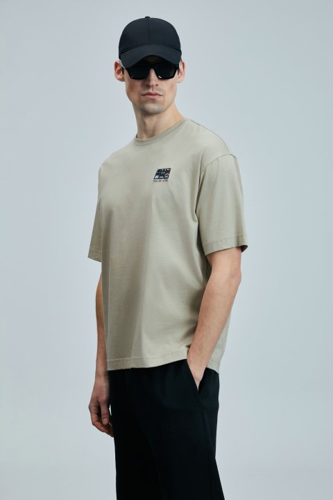 Mask Modern Grafik T- Shirt Bej - Lufian (1)