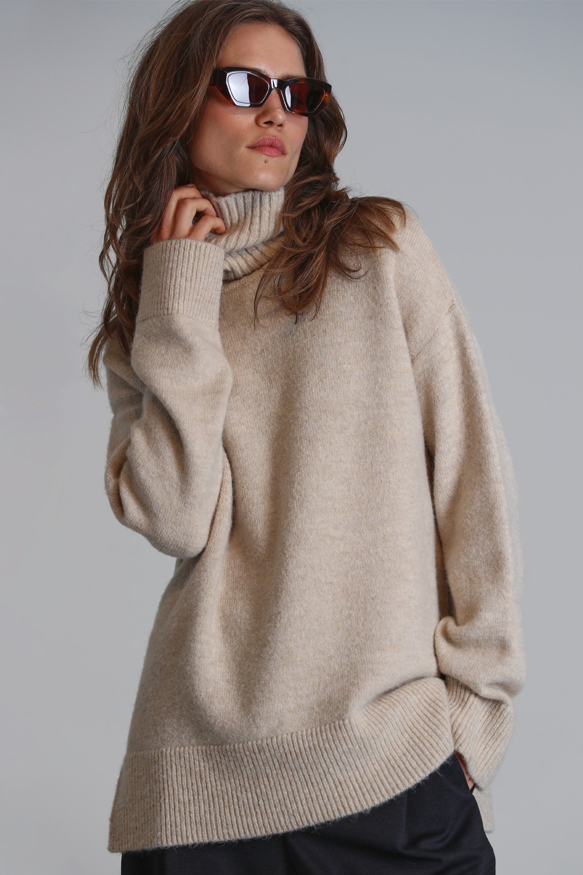 Melbourne Kadın Kazak Bej - Lufian