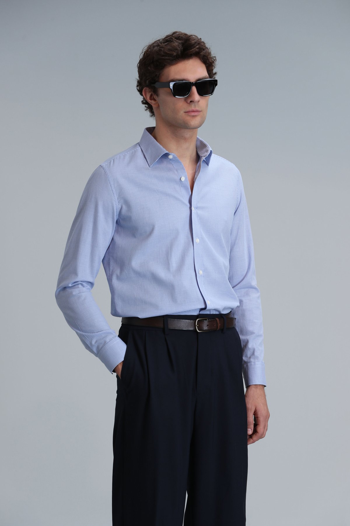 Menar Erkek Basic Gömlek Comfort Fit Mavi - Lufian
