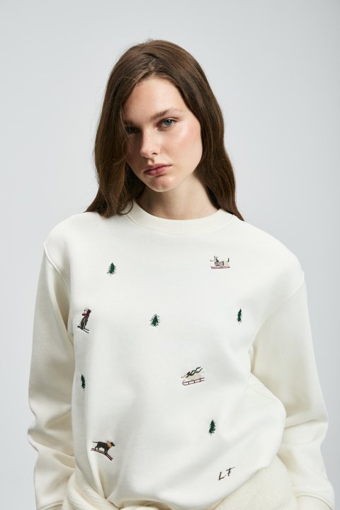 Merry Kadın Örme Sweatshırt Kırık Beyaz - Lufian (1)