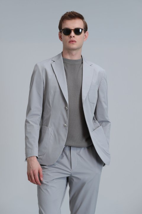 Mex Spor Erkek Blazer Ceket Slim Fit Açık Gri - Lufian