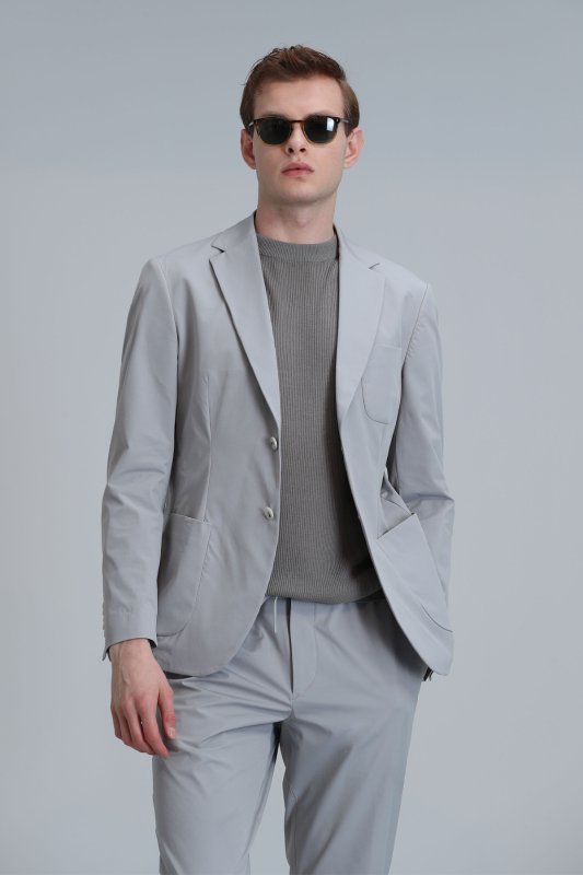 Mex Spor Erkek Blazer Ceket Slim Fit Açık Gri