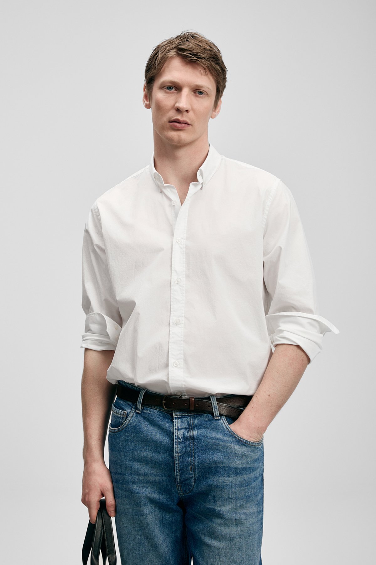 Men Basic Shirt Regular Fıt Whıte - LUFIAN