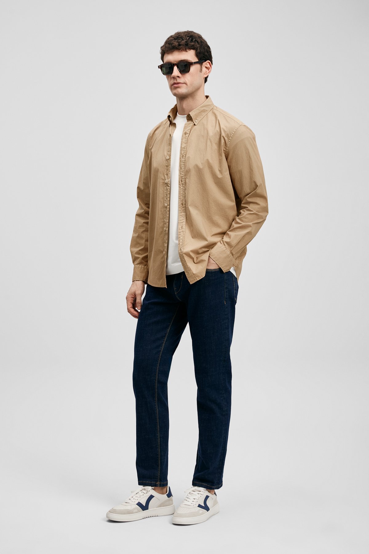 Men Basic Shirt Regular Fıt Camel - LUFIAN