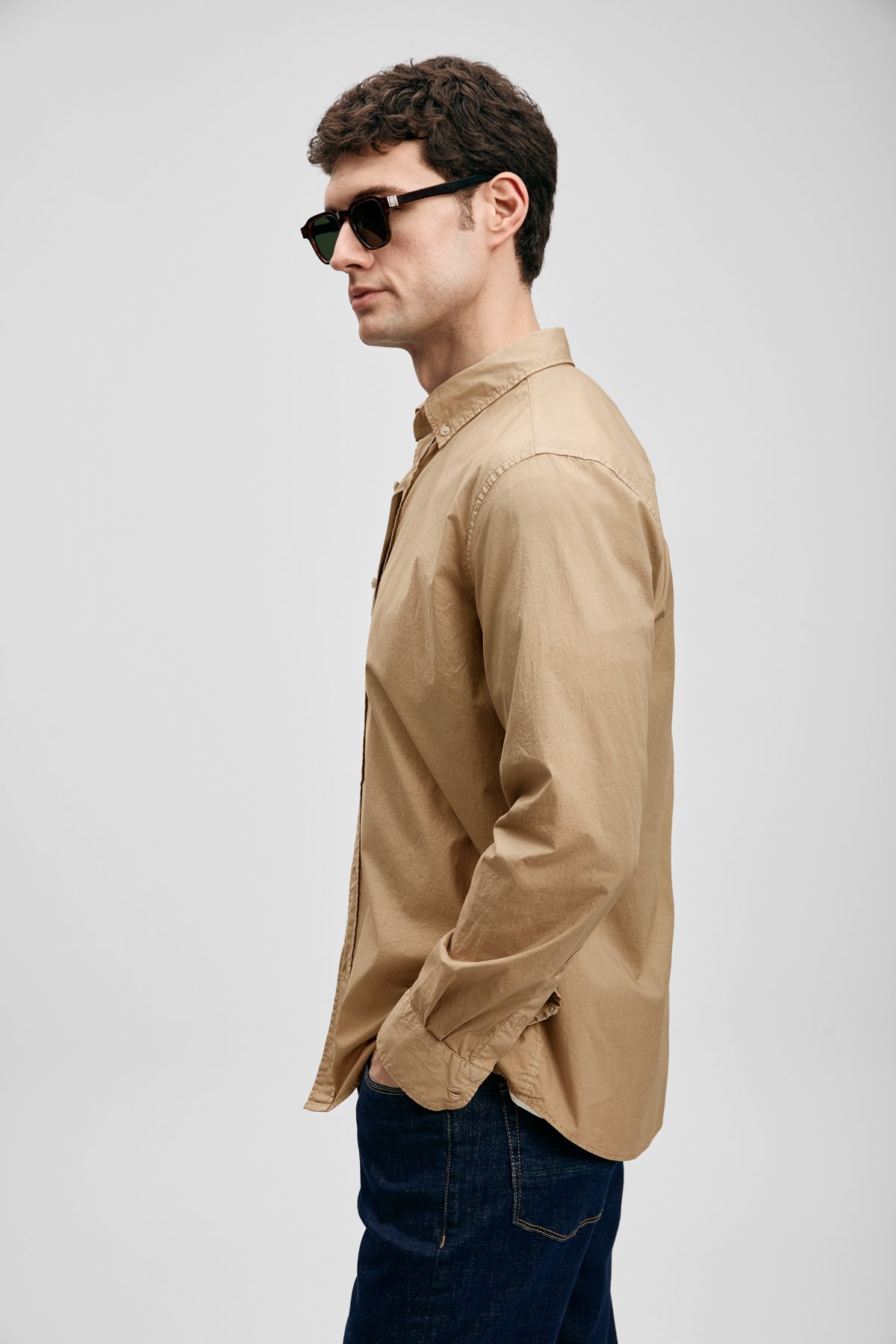 Men Basic Shirt Regular Fıt Camel - LUFIAN