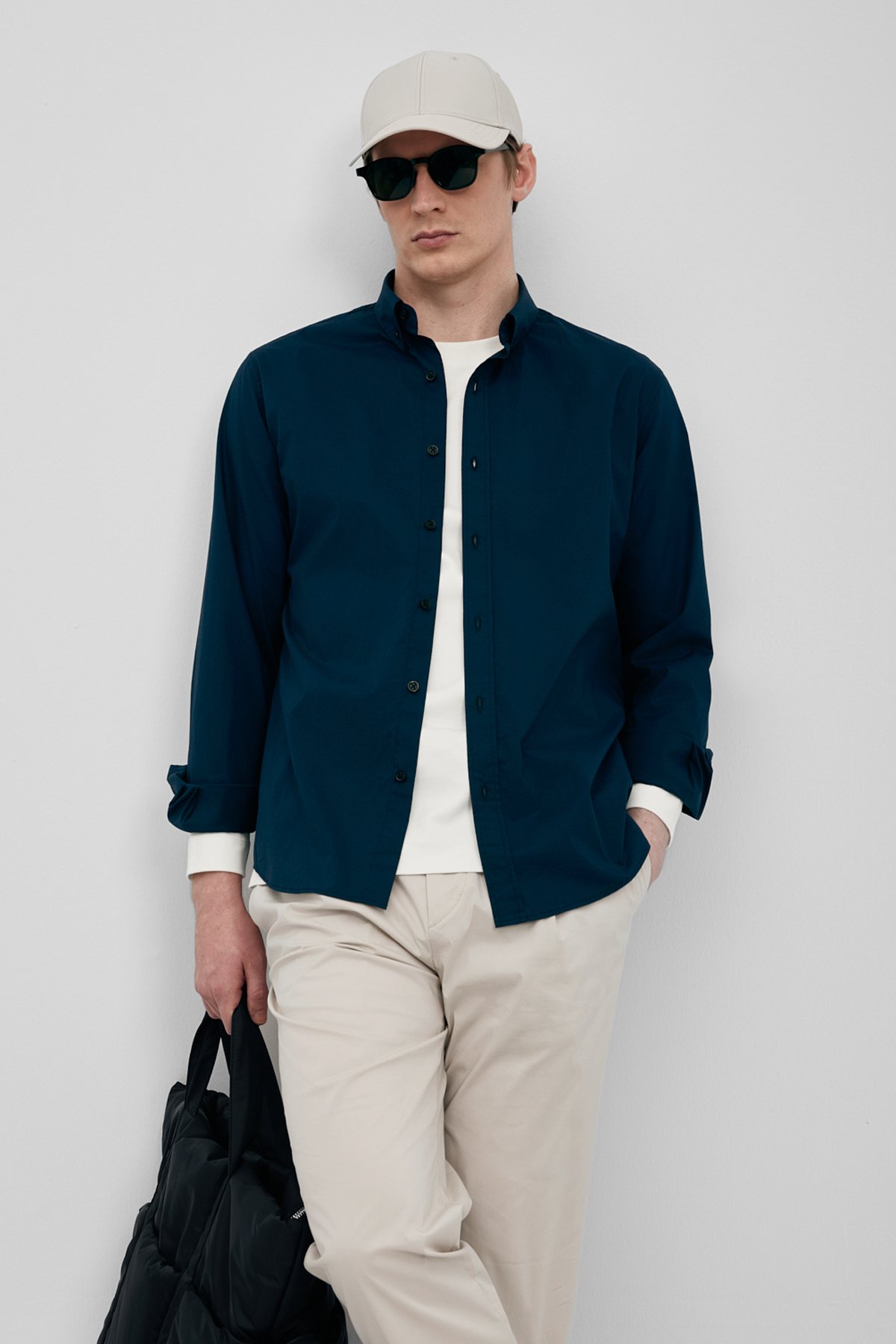 Men Basic Shirt Regular Fıt Navy - LUFIAN