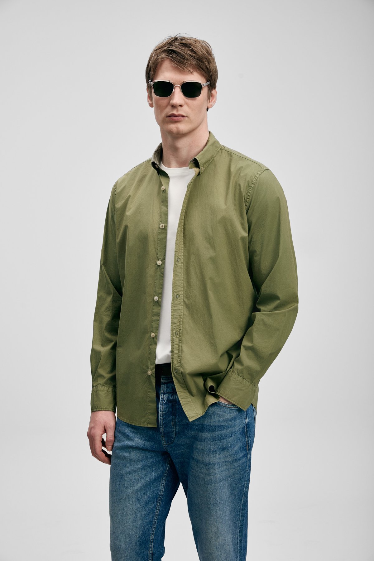 Men Basic Shirt Regular Fıt Green - LUFIAN