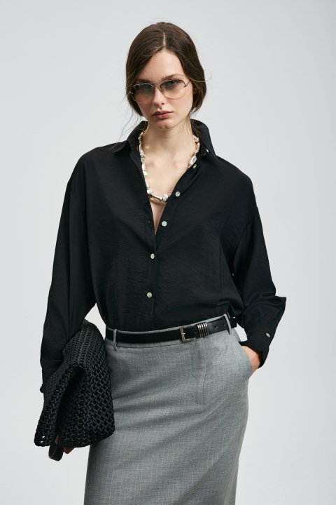 Mıla Kadın İpekli Gömlek Siyah - Lufian