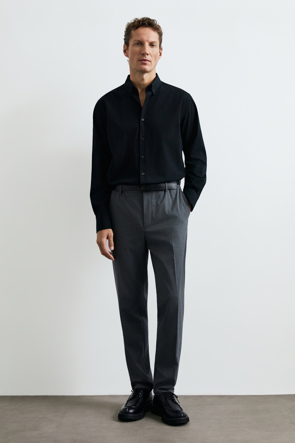 Miles Erkek Basic Gömlek Regular Fit Siyah - LUFIAN