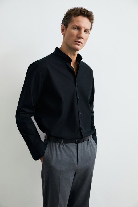 Danıel Men Basic Shirt Regular Fıt Black - LUFIAN