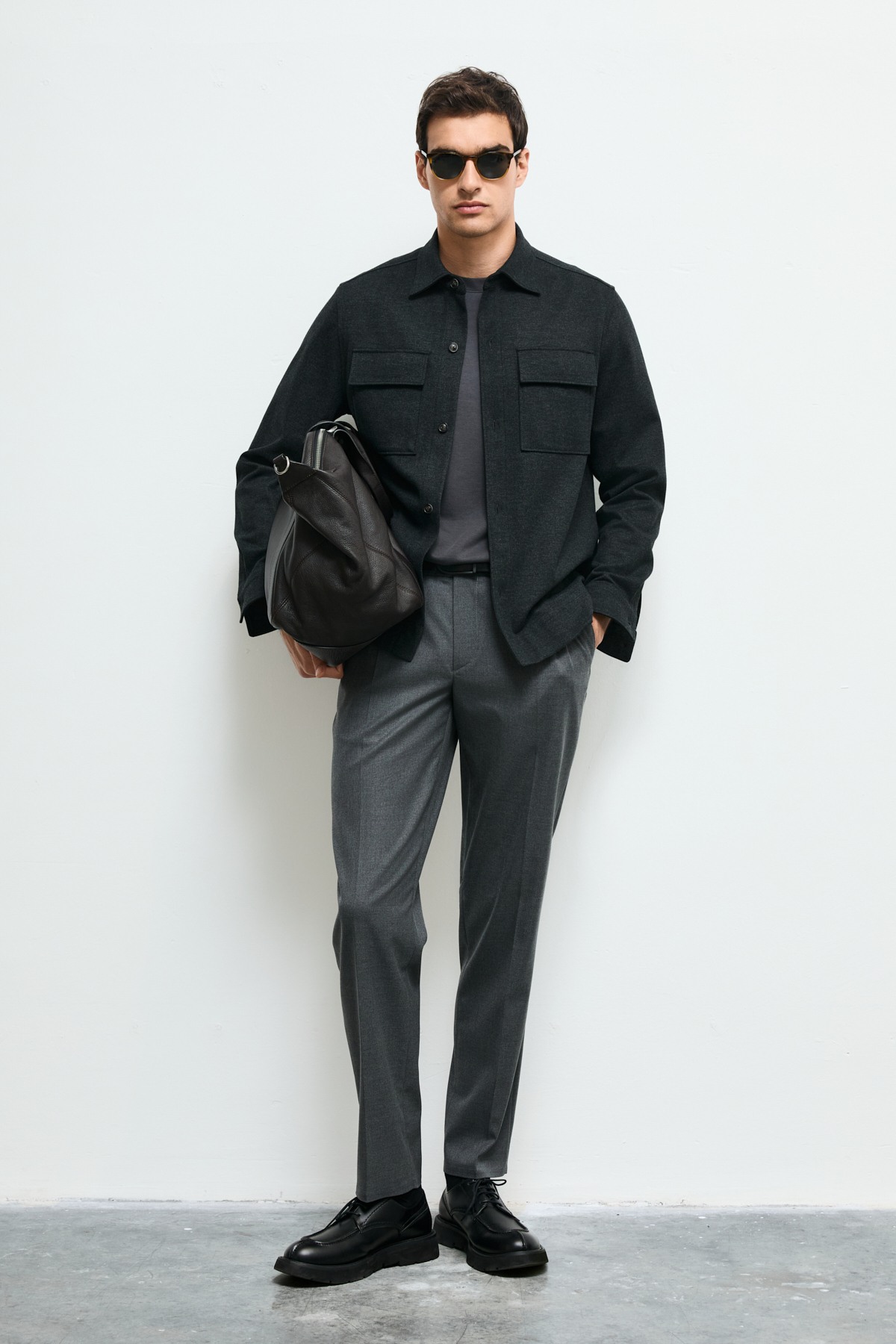 Men's Lıghtweıght Shırt Jacket Regular Fıt Anthracıte - LUFIAN