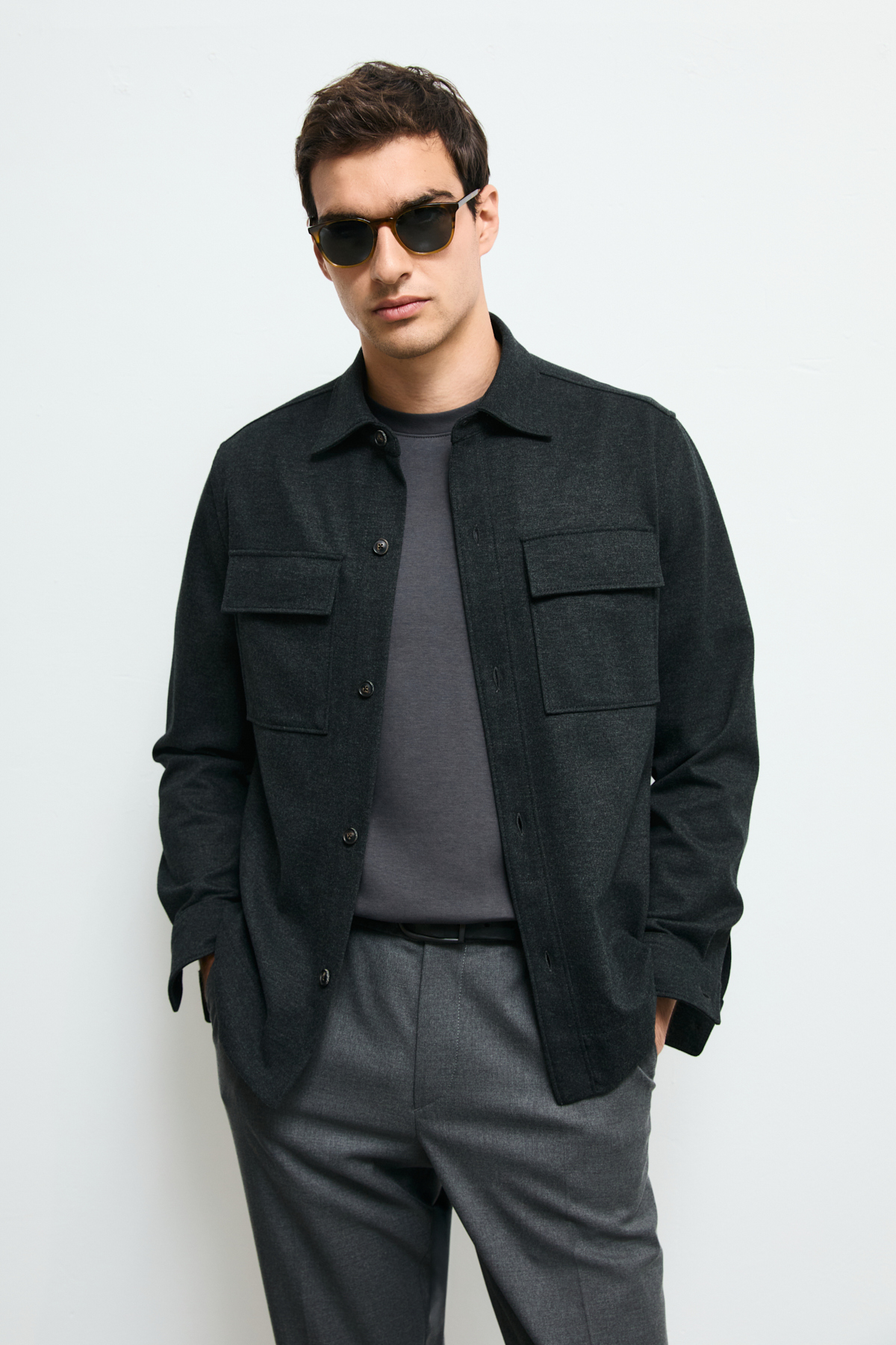 Men's Lıghtweıght Shırt Jacket Regular Fıt Anthracıte - LUFIAN
