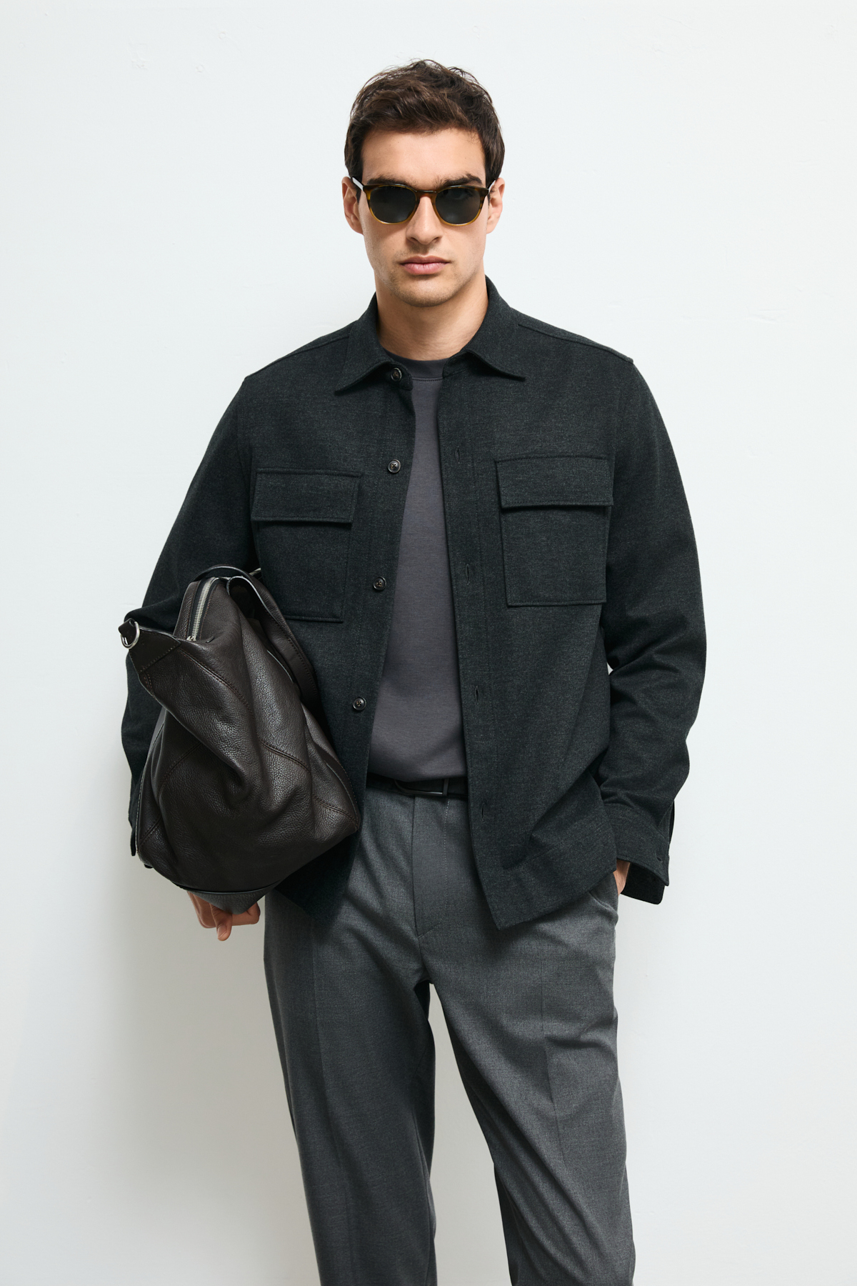 Men's Lıghtweıght Shırt Jacket Regular Fıt Anthracıte - LUFIAN