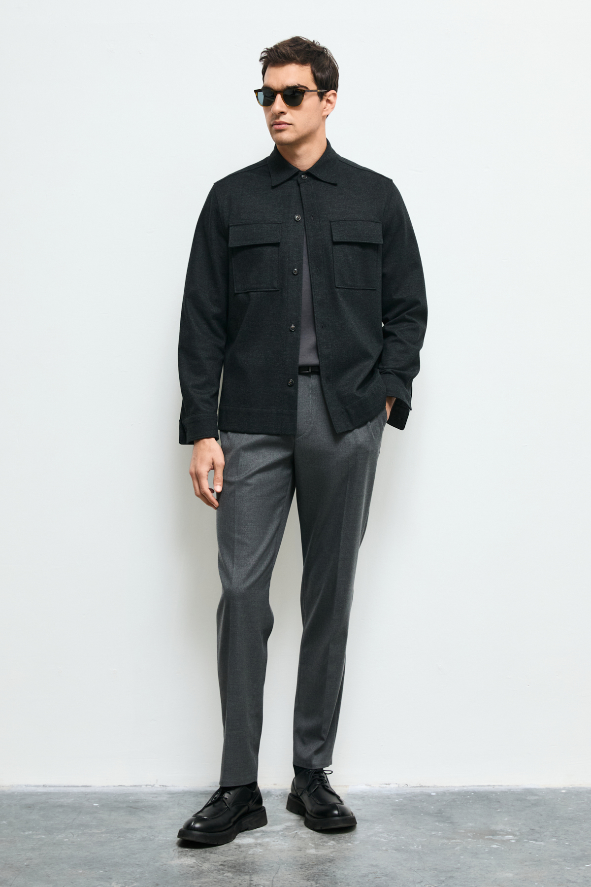 Men's Lıghtweıght Shırt Jacket Regular Fıt Anthracıte - LUFIAN