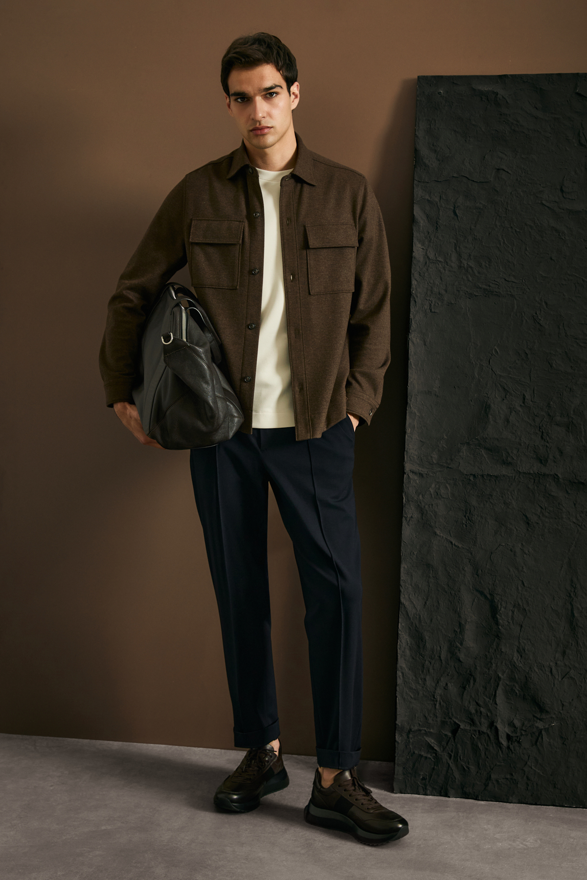 Men's Lıghtweıght Shırt Jacket Regular Fıt Brown - LUFIAN