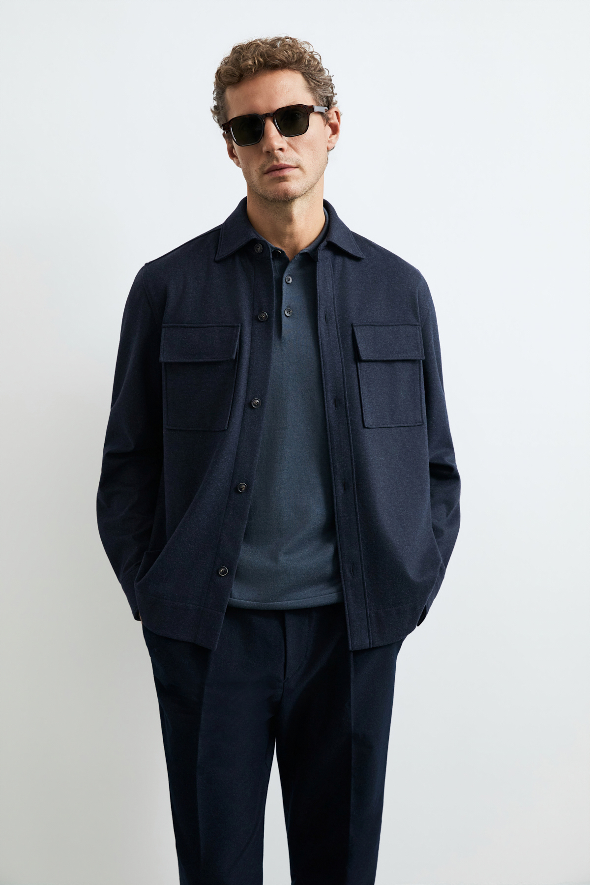 Men's Lıghtweıght Shırt Jacket Regular Fıt Navy - LUFIAN
