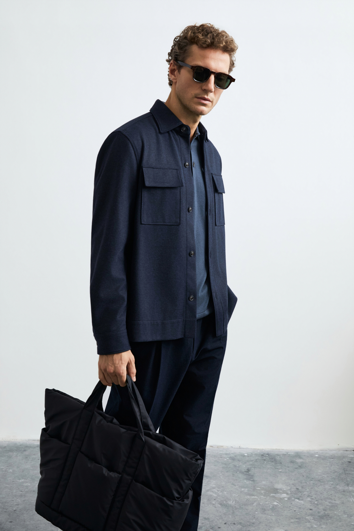 Men's Lıghtweıght Shırt Jacket Regular Fıt Navy - LUFIAN