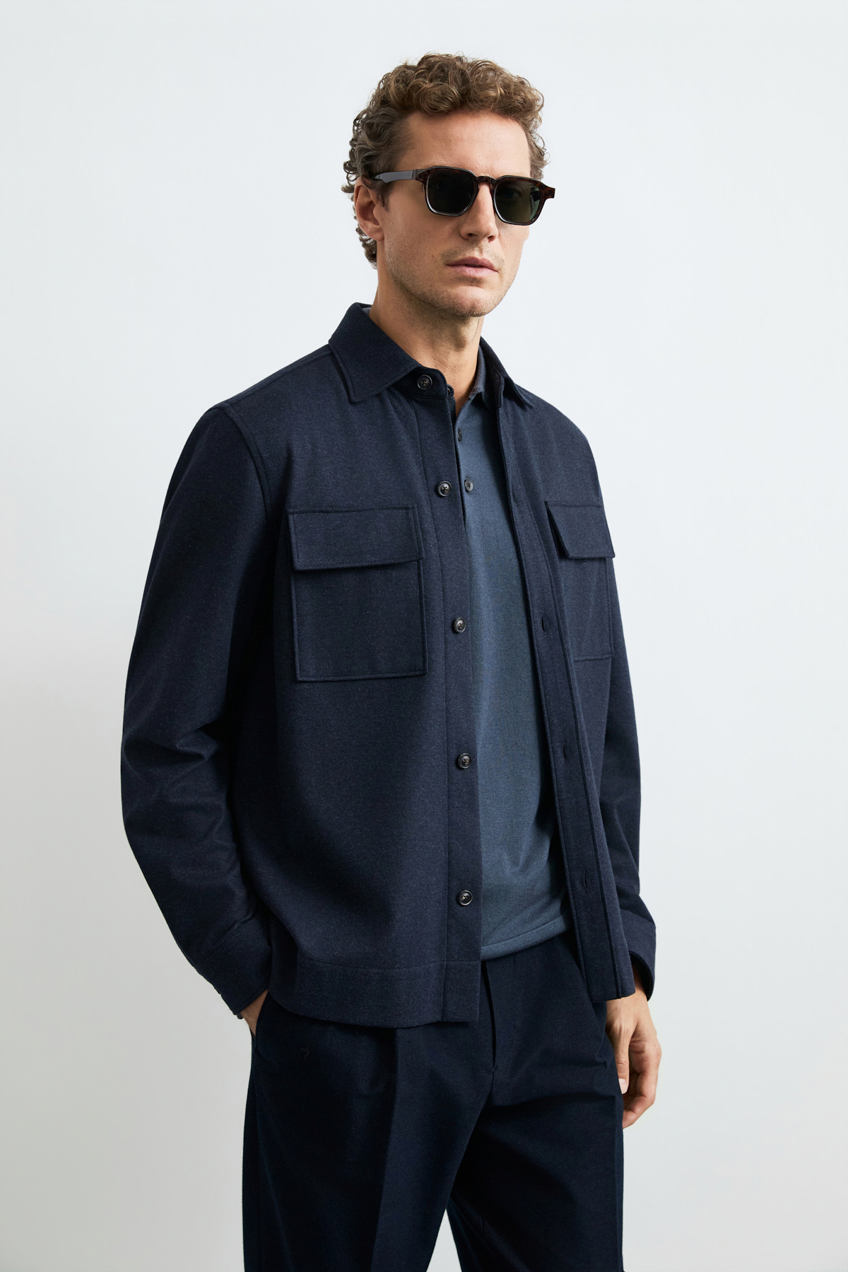 Men's Lıghtweıght Shırt Jacket Regular Fıt Navy - LUFIAN