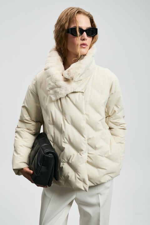 Monıca Kaz Tüyü Kadın Mont Ekru - Lufian (1)