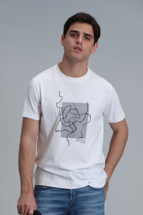 Nally Modern Grafik T- Shirt Beyaz - Lufian