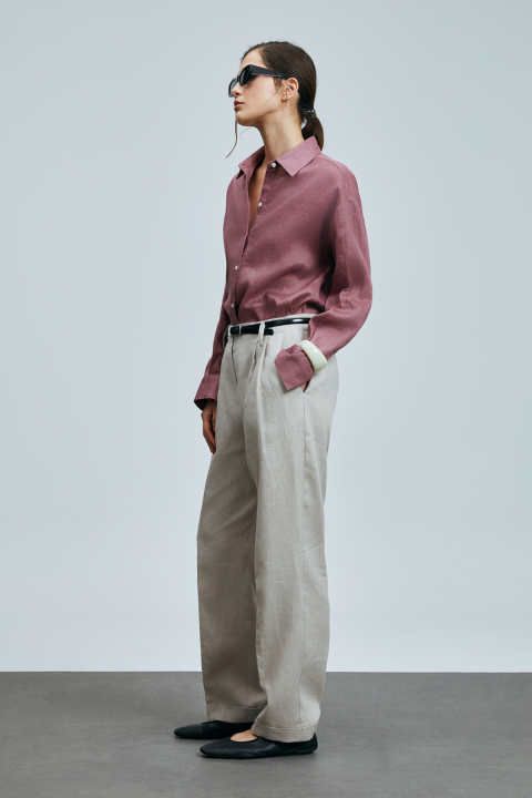 Navasa Kadın Keten Pantolon Bej - Lufian (1)