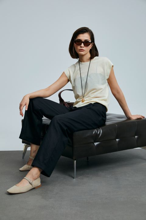 Navasa Kadın Keten Pantolon Siyah - Lufian