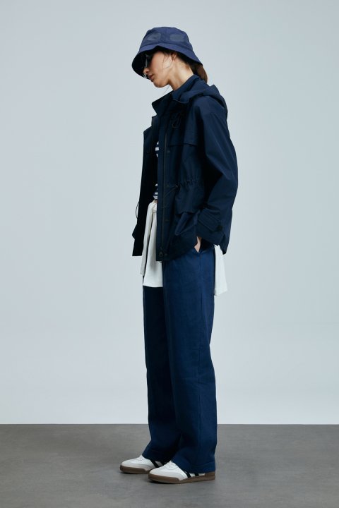 Navasa Double Pleated Linen Trousers Navy Blue - LUFIAN