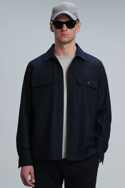 Never Erkek Basic Gömlek Regular Fit Lacivert - Lufian