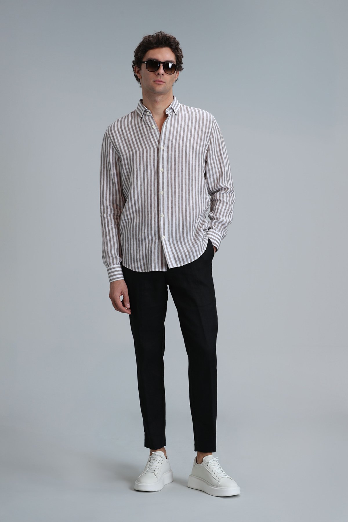 New Men Basic Shirt Regular Fıt Brown - Lufian (1)