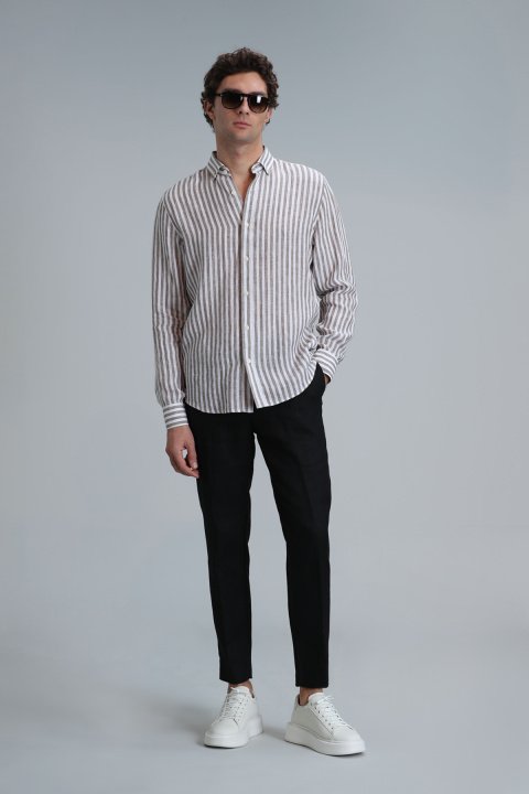 New Men Basic Shirt Regular Fıt Brown - Lufian (1)
